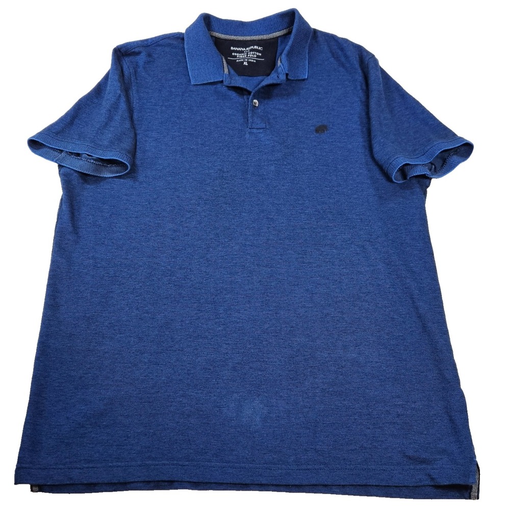 Banana Republic Organic Cotton Pique Polo Mens XL Blue Heather Elephant Logo SS